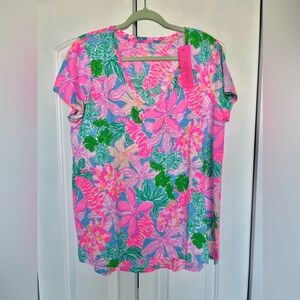 Lilly Pulitzer Women's Etta V-Neck Top in Multi Tigers Lair XL nwt